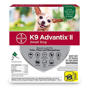 K9 Advantix II Flea and Tick Prevention for Small Dogs 2-Pack, 4-10 Pounds
