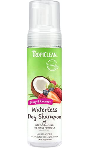 TropiClean Deep Cleansing Waterless Shampoo for Dogs, 7.4oz - Made in USA - Dry Shampoo for Dogs - Moisturizes - No Rinsing Required - Waterless - Berry & Coconut Scent