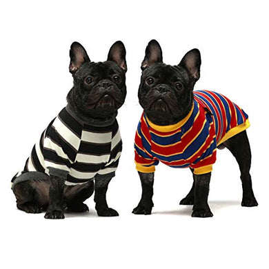 Fitwarm 2-Pack 100% Cotton Striped Dog Shirts for Dog Clothes Puppy T-Shirts Cat Tee Breathable Stretchy Black-White Yellow Blue Medium