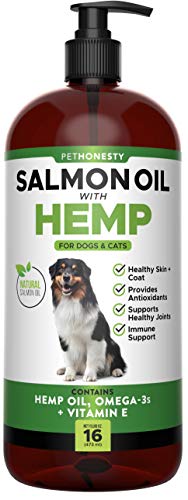 PetHonesty Salmon Oil + Hemp for Dogs & Cats - Wild Alaskan Salmon Oil - Fish Oil, Hemp Oil, Reduce Itching & Dry Skin, Omega-3 for Dogs, DHA for Pets, Joint/Immune Support, 16-oz Bottle Liquid Pump