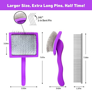Pet Slicker Brush for Medium or Long Haired Dogs and Cats, Extra Long Pin Slicker Brush for Removes Loose Hair, Tangles, Knots, Best Grooming Brush for Professional Pet Groomers, Free Dog Comb, Large