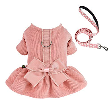 Fitwarm Dog Harness Dress with Leash Set Comfy Puppy Girl Skirt Doggy One-Piece with D Ring Pet Clothes for Walk Doggie Outfits Cat Apparel Pink Small