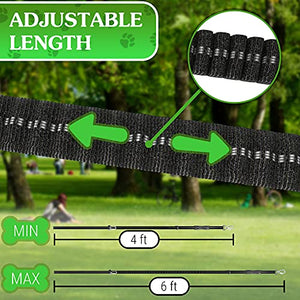 Heavy Duty Dog Leash 4-6Ft Length – Reflective Dog Leash for Medium, Large Dogs – Shock Absorbing Bungee Dog Leash with Zinc Alloy Carabiner, Traffic Control Handle and Safety Lock