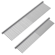 Load image into Gallery viewer, Cafhelp 2 Pack Dog Combs with Rounded Ends Stainless Steel Teeth, Cat Comb for Removing Tangles and Knots, Professional Grooming Tool for Long and Short Haired Dog, Cat and other pets, 6.3IN/7.4IN