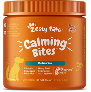 Zesty Paws Calming Soft Chews for Dogs - Composure & Relaxation for Everyday Stress & Separation + Thunderstorms - with Ashwagandha & Melatonin - Peanut Butter Flavor - 90 Count