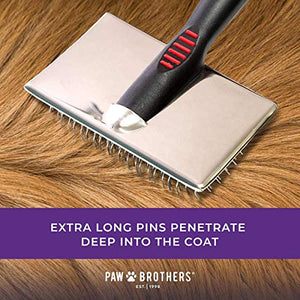 Ryan's Pet Supplies Paw Brothers Extra Long Pin Flat Slicker Brush for Dogs, Large