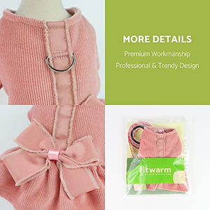 Fitwarm Dog Harness Dress with Leash Set Comfy Puppy Girl Skirt Doggy One-Piece with D Ring Pet Clothes for Walk Doggie Outfits Cat Apparel Pink Small