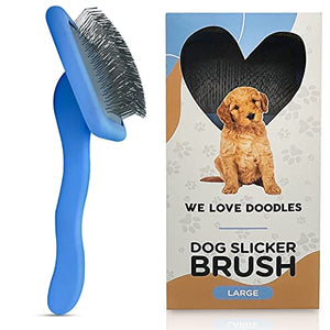 We Love Doodles Dog Slicker Brush for Grooming Pet Hair Poodle Brush for Shedding Medium & Long Haired Dogs Brush - Goldendoodle Long Pin Brush for Dogs (Large)