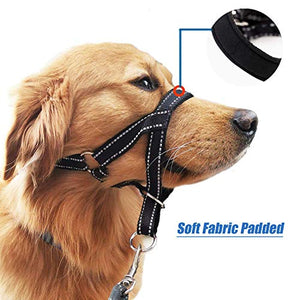 wintchuk Dog Head Collar, Head Collar with Reflective Strap to Stop Pulling for Small Medium and Large Dogs, Adjustable (M, Black)